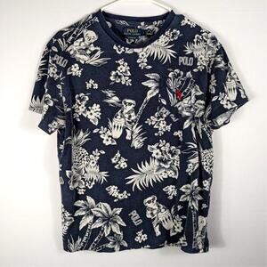 Polo Ralph Lauren S Aloha Floral T-Shirt Men’s Blue Vintage Style Print Cotton